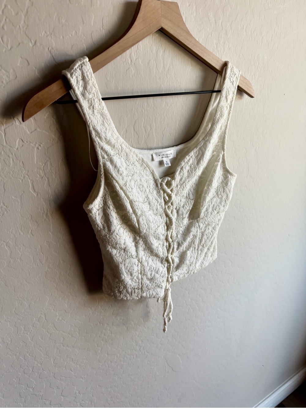 Kirious Women’s Lace Front Tie Ivory Crop Top Size M Boho Cottagecore Coquette - Picture 2 of 5